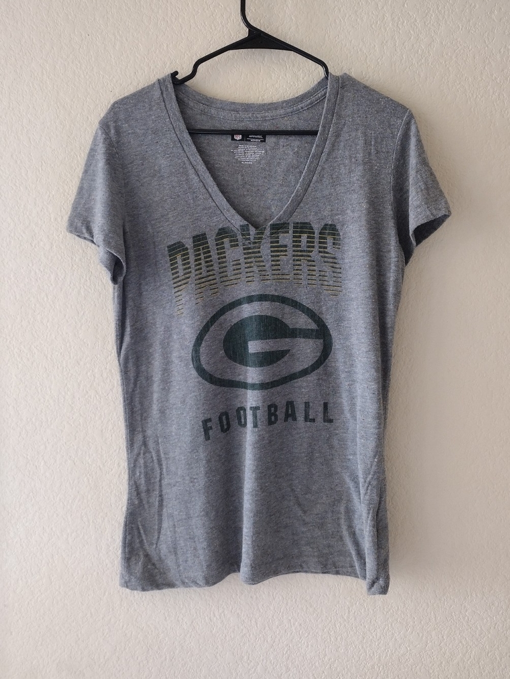 Women's NFL Teams Green Bay Packers Gray V-Neck Tee Size XL Gray Green 2012